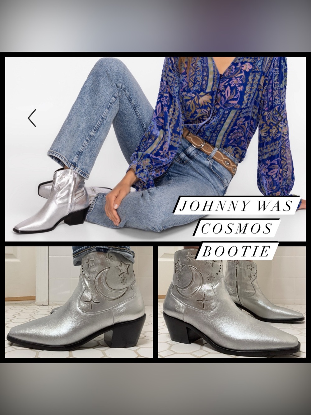 Johnny Was Cosmos Metallic leather bootie sz 40 NWOB Festival Concerts Parties